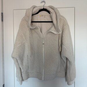 Zella Farrah Hooded Sherpa Fleece Jacket Ivory, Size Extra Large
